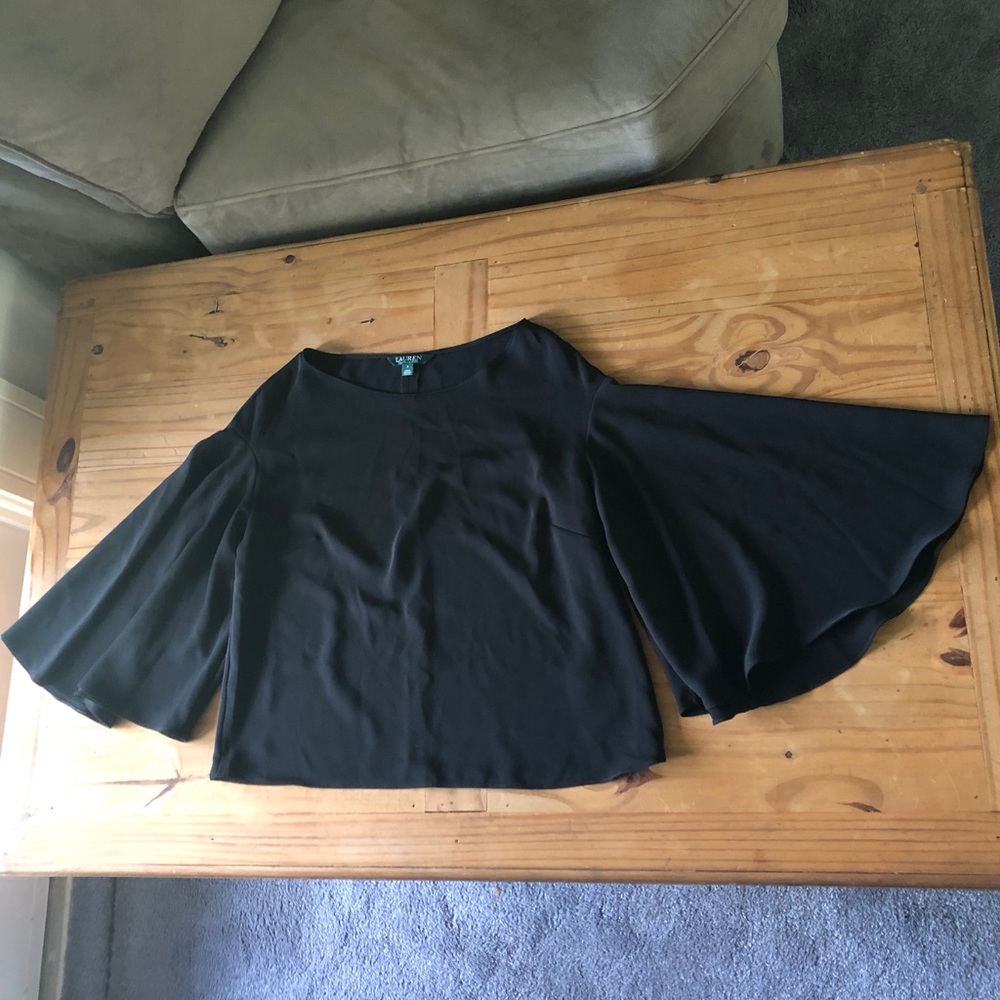 Ralph Lauren Dolman Black Top with Flutter Sleeve
